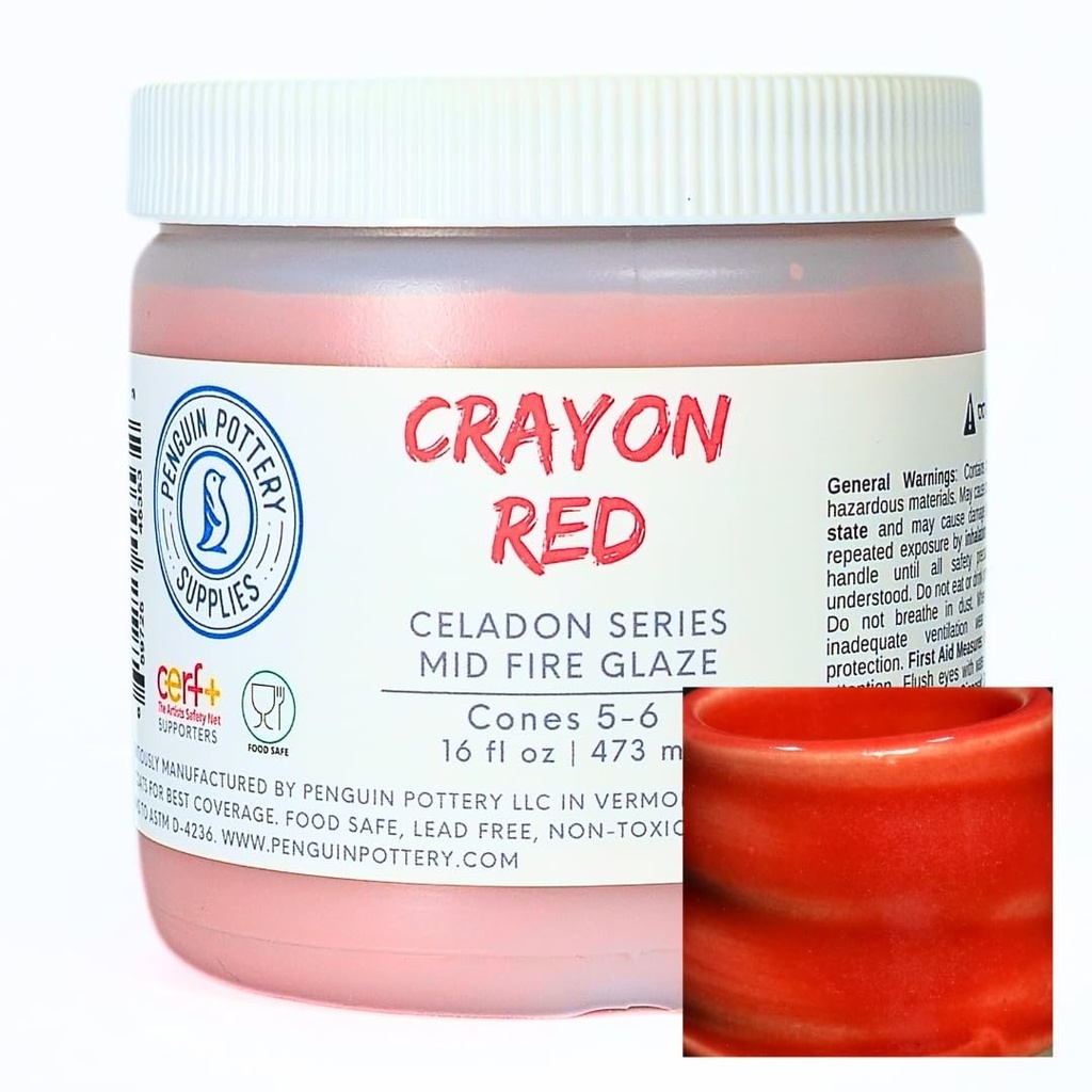 Penguin Pottery - Celadon Series - Crayon Red (Pint | 16 fl.oz | 473 ml)