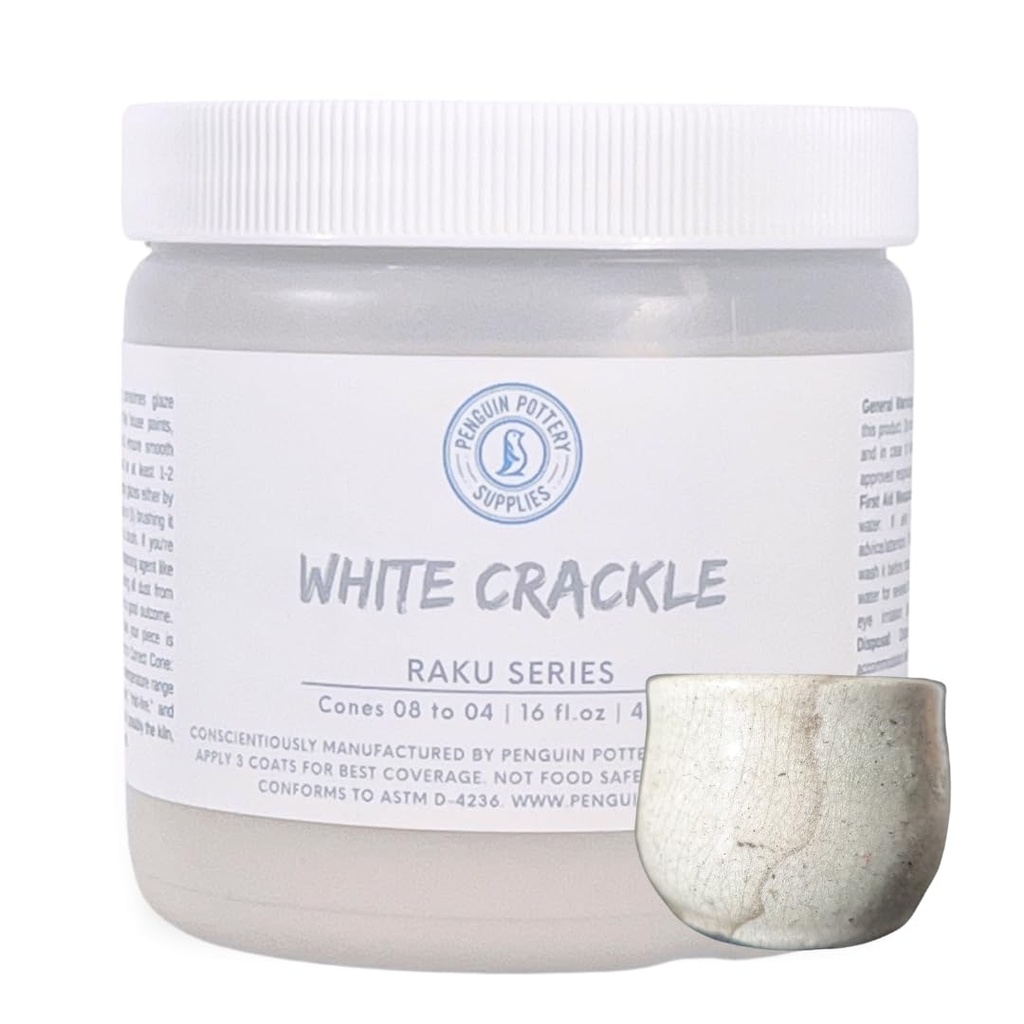 Penguin Pottery - Raku Series - White Crackle (Pint | 16 fl.oz | 473 ml)