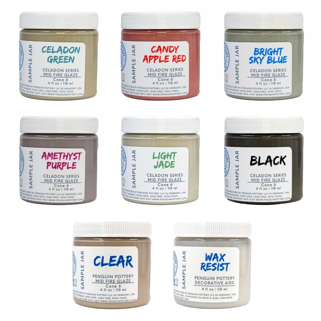 Penguin Pottery - Celadon Series - Glaze Set - Celadon Series (8 x 4 fl.oz jars)