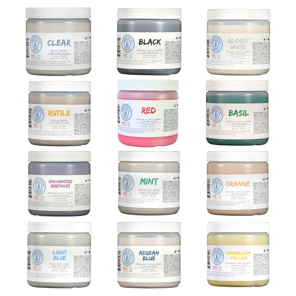 Penguin Pottery - Variety Series - Glaze Set - School Pack #1 (12 x 16 fl oz jars)