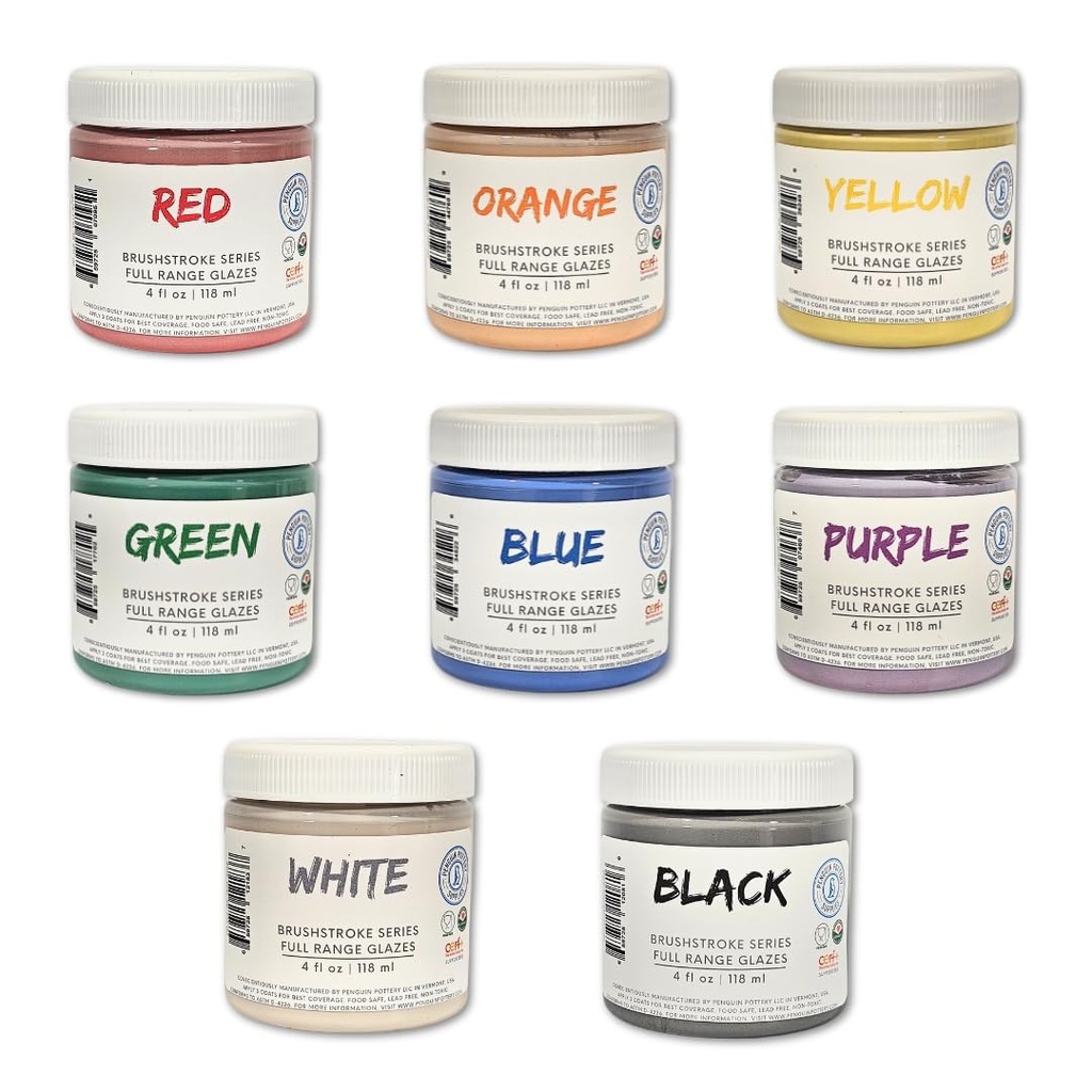 Penguin Pottery - BrushStroke Series - Glaze Set - BrushStroke Series (8 x 4 fl.oz jars)