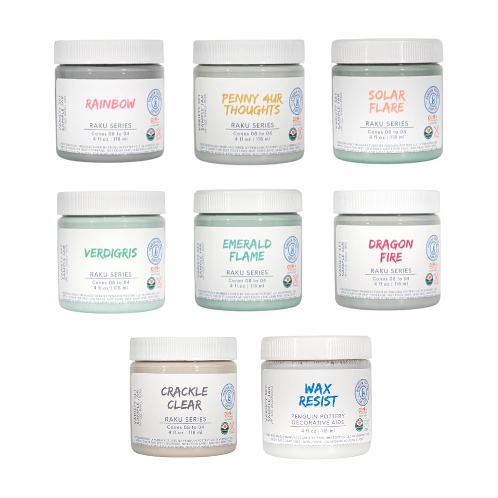 Penguin Pottery - Raku Series - Glaze Set - Raku Series (8 x 4 fl.oz jars)