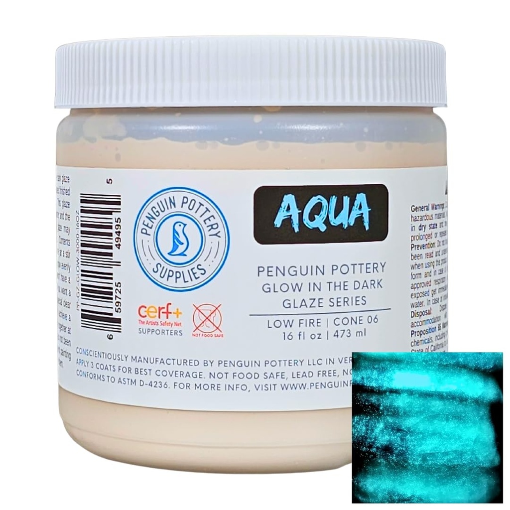 Penguin Pottery - Glow in the Dark Series - Aqua (16 fl.oz | 473 ml) (Pint | 16 fl.oz | 473 ml)